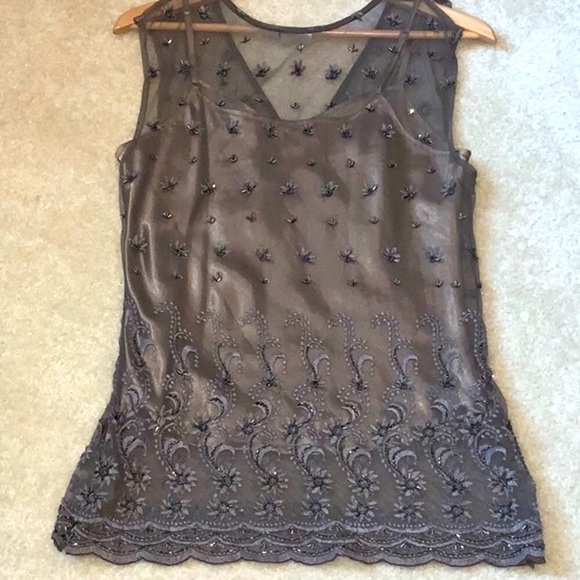Embroidered Beaded Sheer Top With Attached Camisole Girly Feminine Size 12 - Picture 7 of 16
